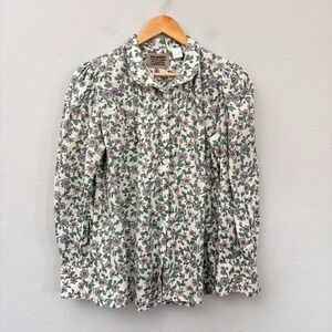 Frontier Classics Floral Top Shirt Women Sz Large White Purple Floral Button Up